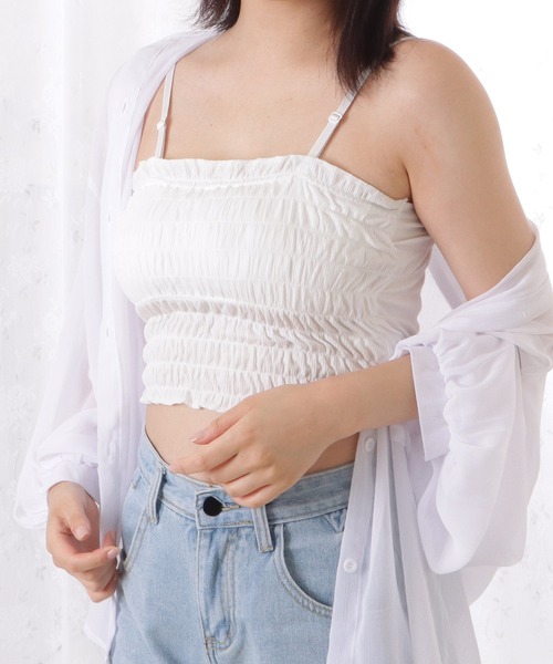 Lace Ladies(レースレディース)の「シャーリングカップインキャミソール(キャミソール・レディース・ホワイト/イエロー/グレー/ブラック・FREE)」の2枚目の写真