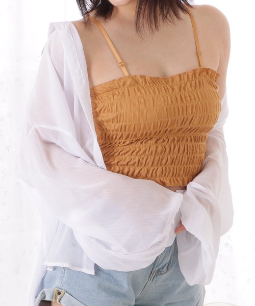 Lace Ladies(レースレディース)の「シャーリングカップインキャミソール(キャミソール・レディース・ホワイト/イエロー/グレー/ブラック・FREE)」の4枚目の写真