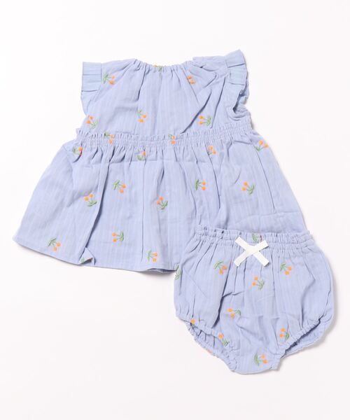 petit main（プティマイン）の「【抗菌防臭】チェリー刺繍セットアップ（アンサンブル・キッズ・オフホワイト/ピンク/ライトブルー・80ｃｍ/70cm）」の4枚目の写真