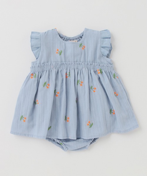 petit main（プティマイン）の「【抗菌防臭】チェリー刺繍セットアップ（アンサンブル・キッズ・オフホワイト/ピンク/ライトブルー・80ｃｍ/70cm）」の2枚目の写真