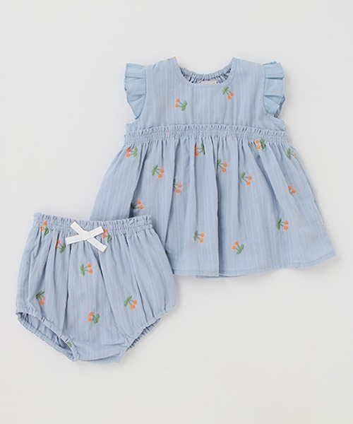 petit main（プティマイン）の「【抗菌防臭】チェリー刺繍セットアップ（アンサンブル・キッズ・オフホワイト/ピンク/ライトブルー・80ｃｍ/70cm）」の16枚目の写真