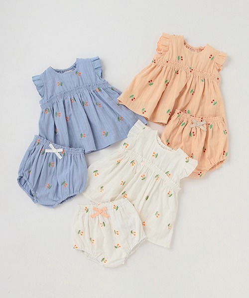 petit main（プティマイン）の「【抗菌防臭】チェリー刺繍セットアップ（アンサンブル・キッズ・オフホワイト/ピンク/ライトブルー・80ｃｍ/70cm）」の12枚目の写真