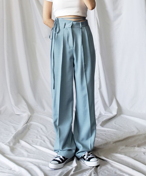 me+em select（ミームセレクト）の「※※【 リボンはお好きな長さにセルフカット可能 ／ 選べる４サイズ ／ １０色展開  】２WAY カットアウトリボンハイウエストタックスラックス（スラックス・レディース・ブラック/グレー/ベージュ/レモンイエロー/ライラック/ブルー系その他/ブルー/ピンク/チャコール/グリーン系その他・X-SMALL/SMALL/MEDIUM/LARGE）」の18枚目の写真