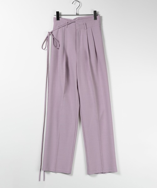 me+em select（ミームセレクト）の「※※【 リボンはお好きな長さにセルフカット可能 ／ 選べる４サイズ ／ １０色展開  】２WAY カットアウトリボンハイウエストタックスラックス（スラックス・レディース・ブラック/グレー/ベージュ/レモンイエロー/ライラック/ブルー系その他/ブルー/ピンク/チャコール/グリーン系その他・X-SMALL/SMALL/MEDIUM/LARGE）」の14枚目の写真