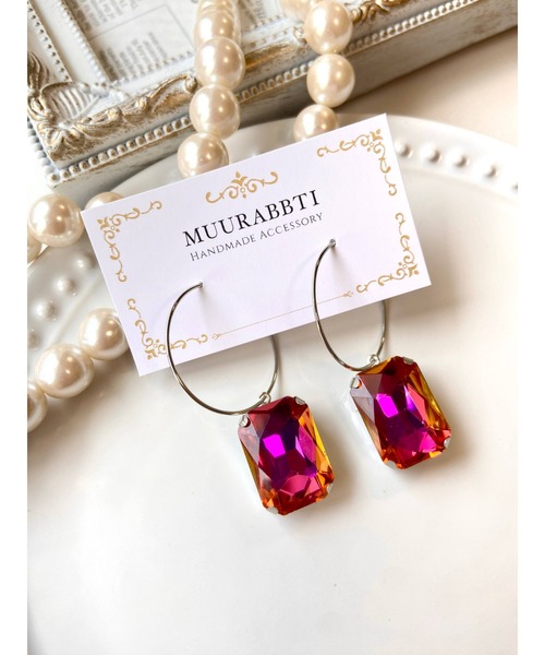 tone（トーン）の「【MUURABBTI】スクエアビジューのファシネーションピアス(MA)（ピアス（両耳用）・レディース・ブルー/パープル/グリーン/ライトグリーン/ピンク・FREE）」の5枚目の写真
