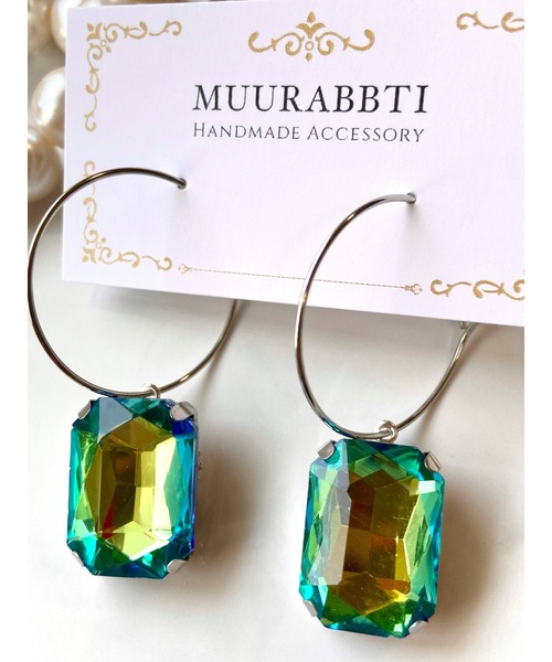 tone（トーン）の「【MUURABBTI】スクエアビジューのファシネーションピアス(MA)（ピアス（両耳用）・レディース・ブルー/パープル/グリーン/ライトグリーン/ピンク・FREE）」の10枚目の写真