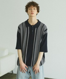 Bleme | マルチストライプ リラクシー ニットポロシャツ(ポロシャツ)