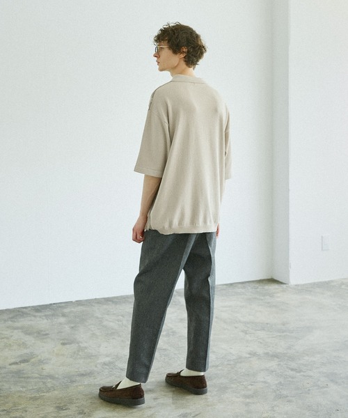 Bleme(ブレム)の「マルチストライプ リラクシー ニットポロシャツ(ポロシャツ・メンズ・ブラック/ネイビー/アイボリー/カーキ・S/M/L/XL)」の21枚目の写真