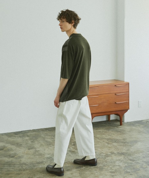 Bleme(ブレム)の「マルチストライプ リラクシー ニットポロシャツ(ポロシャツ・メンズ・ブラック/ネイビー/アイボリー/カーキ・S/M/L/XL)」の13枚目の写真