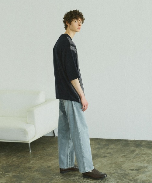 Bleme(ブレム)の「マルチストライプ リラクシー ニットポロシャツ(ポロシャツ・メンズ・ブラック/ネイビー/アイボリー/カーキ・S/M/L/XL)」の14枚目の写真