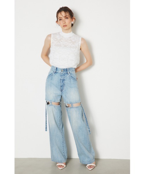 rienda(リエンダ)の「レースハイネックニットトップス レーストップス 夏服(ニット/セーター・レディース・ホワイト/ベージュ/ブルー/ブラック・FREE)」の5枚目の写真