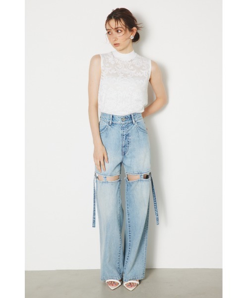 rienda(リエンダ)の「レースハイネックニットトップス レーストップス 夏服(ニット/セーター・レディース・ホワイト/ベージュ/ブルー/ブラック・FREE)」の6枚目の写真