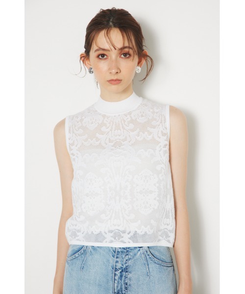 rienda(リエンダ)の「レースハイネックニットトップス レーストップス 夏服(ニット/セーター・レディース・ホワイト/ベージュ/ブルー/ブラック・FREE)」の8枚目の写真