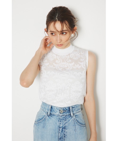 rienda(リエンダ)の「レースハイネックニットトップス レーストップス 夏服(ニット/セーター・レディース・ホワイト/ベージュ/ブルー/ブラック・FREE)」の7枚目の写真