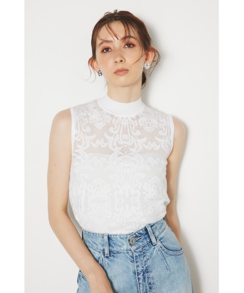 rienda(リエンダ)の「レースハイネックニットトップス レーストップス 夏服(ニット/セーター・レディース・ホワイト/ベージュ/ブルー/ブラック・FREE)」の14枚目の写真