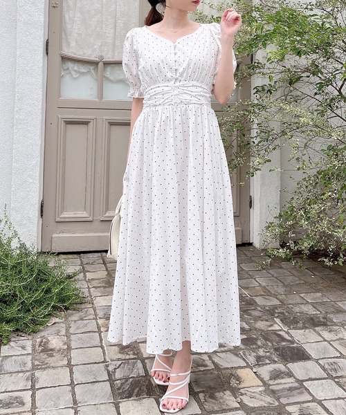 MIIA（ミーア）の「パフスリーブ半袖マキシワンピース（ワンピース