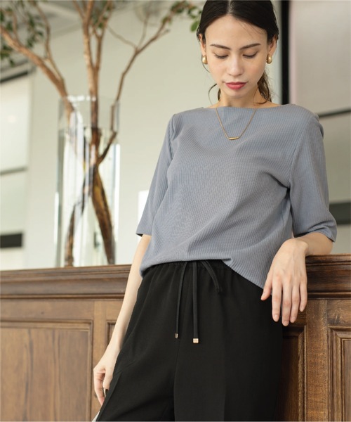 OPAQUE.CLIP（オペークドットクリップ）の「◆ストレッチ リブカットソー【洗濯機洗い可】（Tシャツ/カットソー・レディース・ブルーグレー/ボルドー/オフホワイト/ブラック・40/42/36/38）」の5枚目の写真