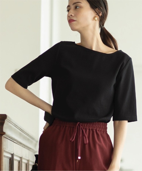 OPAQUE.CLIP（オペークドットクリップ）の「◆ストレッチ リブカットソー【洗濯機洗い可】（Tシャツ/カットソー・レディース・ブルーグレー/ボルドー/オフホワイト/ブラック・40/42/36/38）」の21枚目の写真