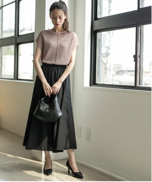 OPAQUE.CLIP（オペークドットクリップ）の「◆イージーギャザーフレアスカート【洗濯機洗い可/イージーケア】（スカート・レディース・ブラック/ボルドー/ダークネイビー/ライトパープル・36/38/40/42）」の5枚目の写真