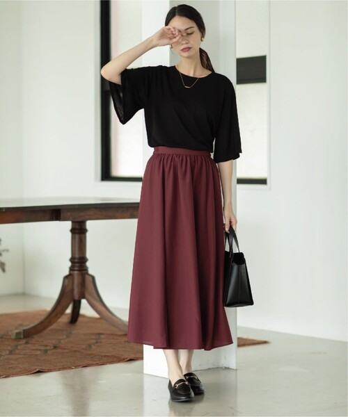 OPAQUE.CLIP（オペークドットクリップ）の「◆イージーギャザーフレアスカート【洗濯機洗い可/イージーケア】（スカート・レディース・ブラック/ボルドー/ダークネイビー/ライトパープル・36/38/40/42）」の20枚目の写真
