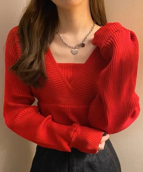 Ada.（エイダ）の「レイヤードボリュームスリーブニット（ニット/セーター・レディース・ブラウン/オフホワイト/ブラック/ピンク/レッド/レモンイエロー/ライトブルー/ベージュ・FREE）」の8枚目の写真