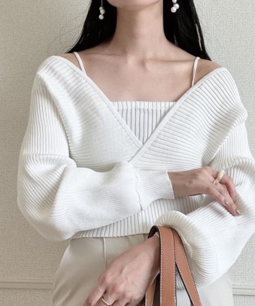 【ELLIE】ボリュームスリーブショートニット WHITE ボリュームスリーブショートニット【WHITE】 – ELLIE
