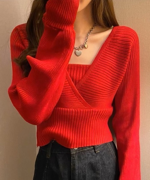 Ada.（エイダ）の「レイヤードボリュームスリーブニット（ニット/セーター・レディース・ブラウン/オフホワイト/ブラック/ピンク/レッド/レモンイエロー/ライトブルー/ベージュ・FREE）」の11枚目の写真