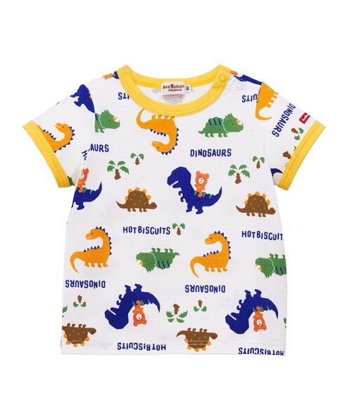 HOT BISCUITS(ホットビスケッツ)の「恐竜&ボーダー柄Tシャツ(Tシャツ/カットソー・キッズ・ホワイト・90cm/100cm/80cm/110cm/120cm)」の1枚目の写真