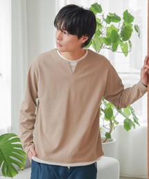 【ユニセックス】フェイクレイヤー ワッフル ロングスリーブ Tシャツ