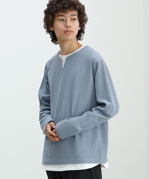 BEAMS HEART（ビームスハート）の「【ユニセックス】フェイクレイヤー ワッフル ロングスリーブ Tシャツ（Tシャツ/カットソー・メンズ・ベージュ/グリーン系その他/ブルー系その他・SMALL/MEDIUM/LARGE/X-LARGE）」の12枚目の写真