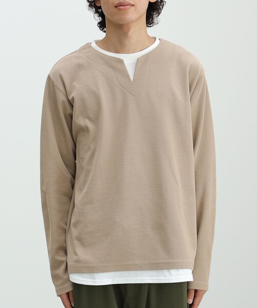 BEAMS HEART（ビームスハート）の「【ユニセックス】フェイクレイヤー ワッフル ロングスリーブ Tシャツ（Tシャツ/カットソー・メンズ・ベージュ/グリーン系その他/ブルー系その他・SMALL/MEDIUM/LARGE/X-LARGE）」の13枚目の写真