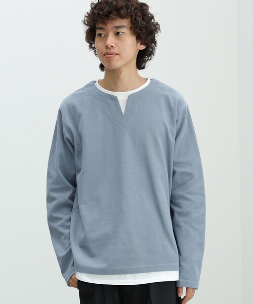 BEAMS HEART（ビームスハート）の「【ユニセックス】フェイクレイヤー ワッフル ロングスリーブ Tシャツ（Tシャツ/カットソー・メンズ・ベージュ/グリーン系その他/ブルー系その他・SMALL/MEDIUM/LARGE/X-LARGE）」の3枚目の写真