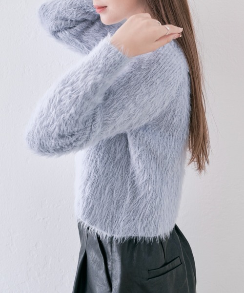 kirakiraShop(キラキラショップ)の「ふわふわシャギークロップドニットカーディガン(カーディガン/ボレロ・レディース・ライトブルー/ブラック/オフホワイト・FREE)」の13枚目の写真