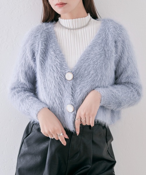 kirakiraShop(キラキラショップ)の「ふわふわシャギークロップドニットカーディガン(カーディガン/ボレロ・レディース・ライトブルー/ブラック/オフホワイト・FREE)」の12枚目の写真