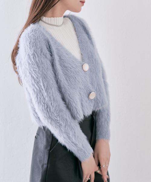 kirakiraShop(キラキラショップ)の「ふわふわシャギークロップドニットカーディガン(カーディガン/ボレロ・レディース・ライトブルー/ブラック/オフホワイト・FREE)」の14枚目の写真