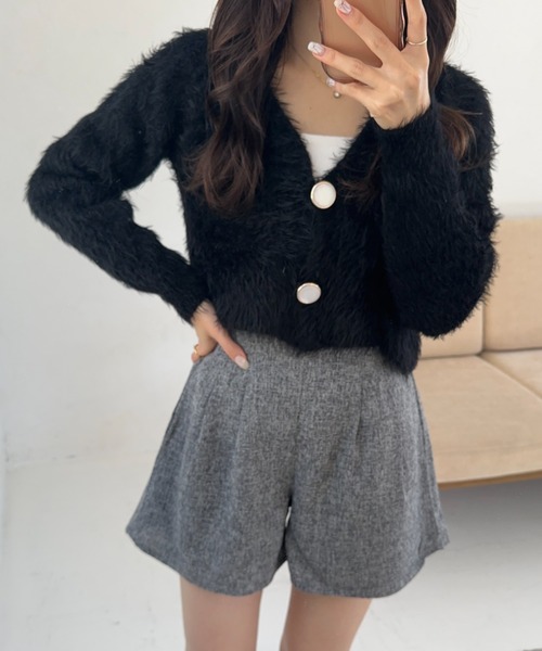 セール】ふわふわシャギークロップドニットカーディガン（カーディガン