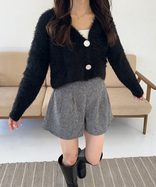 セール】ふわふわシャギークロップドニットカーディガン
