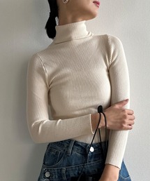 【10色展開】 テレコリブ タートルネックレディース ニット（長袖）