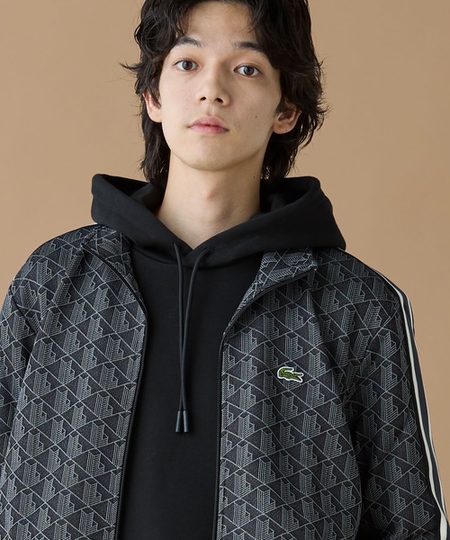 ラコステモノグラム ジャカード トラックジャケット　ブラック ラコステ LACOSTE モノグラムジャカードトラックジャケット