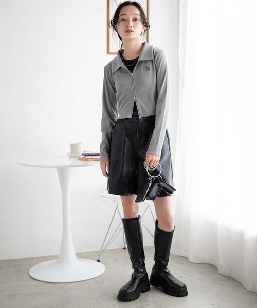 WEGO(ウィゴー)の「WEGO/ダブルジップロゴ刺繍ロンT(Tシャツ/カットソー・レディース・その他1/ブラック/杢グレー・FREE)」の5枚目の写真