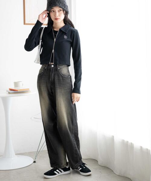 WEGO(ウィゴー)の「WEGO/ダブルジップロゴ刺繍ロンT(Tシャツ/カットソー・レディース・その他1/ブラック/杢グレー・FREE)」の4枚目の写真