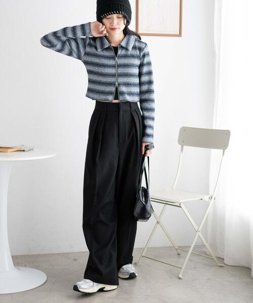 WEGO(ウィゴー)の「WEGO/ダブルジップロゴ刺繍ロンT(Tシャツ/カットソー・レディース・その他1/ブラック/杢グレー・FREE)」の6枚目の写真