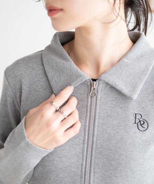 WEGO(ウィゴー)の「WEGO/ダブルジップロゴ刺繍ロンT(Tシャツ/カットソー・レディース・その他1/ブラック/杢グレー・FREE)」の7枚目の写真