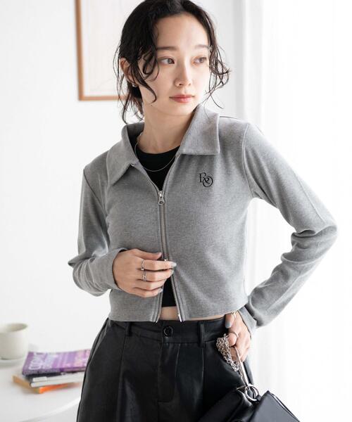 WEGO(ウィゴー)の「WEGO/ダブルジップロゴ刺繍ロンT(Tシャツ/カットソー・レディース・その他1/ブラック/杢グレー・FREE)」の14枚目の写真