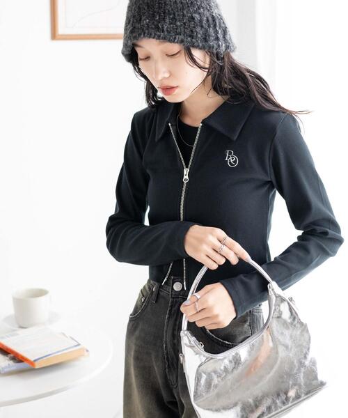 WEGO(ウィゴー)の「WEGO/ダブルジップロゴ刺繍ロンT(Tシャツ/カットソー・レディース・その他1/ブラック/杢グレー・FREE)」の11枚目の写真