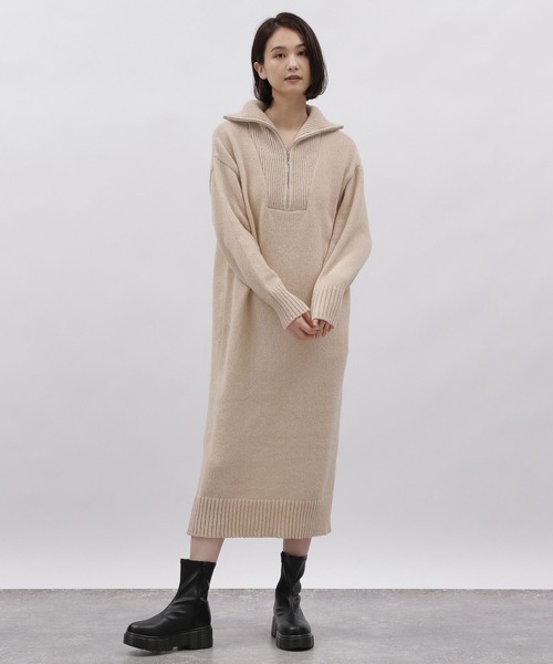 LAKOLE（ラコレ）の「ハーフジップニットワンピース / 982203（ワンピース・レディース・ライトベージュ/ネイビー/モカ・MEDIUM/SMALL）」の8枚目の写真