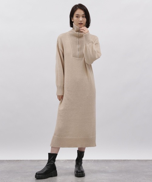 LAKOLE（ラコレ）の「ハーフジップニットワンピース / 982203（ワンピース・レディース・ライトベージュ/ネイビー/モカ・MEDIUM/SMALL）」の14枚目の写真