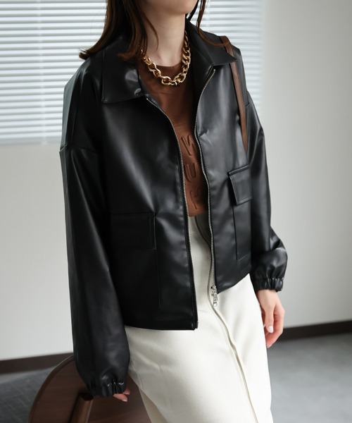 sakishimatokyo（サキシマトーキョー）の「ダブルジップ フェイクレザーブルゾン / シャツジャケット（ブルゾン・レディース・アイボリー/ブラック・FREE）」の15枚目の写真