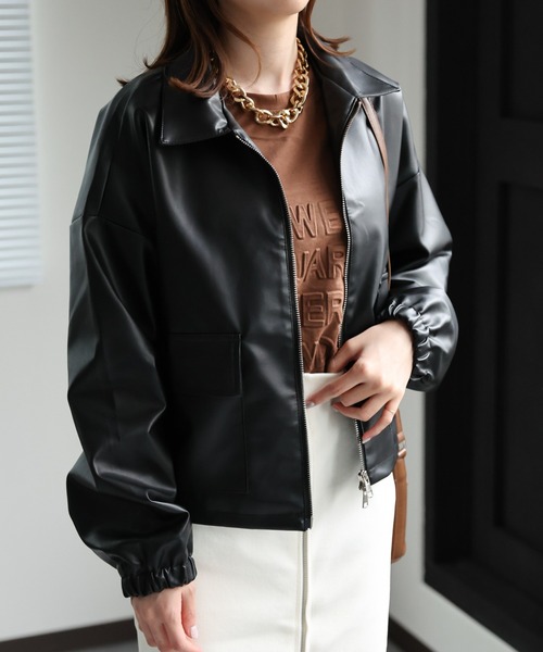 sakishimatokyo（サキシマトーキョー）の「ダブルジップ フェイクレザーブルゾン / シャツジャケット（ブルゾン・レディース・アイボリー/ブラック・FREE）」の19枚目の写真