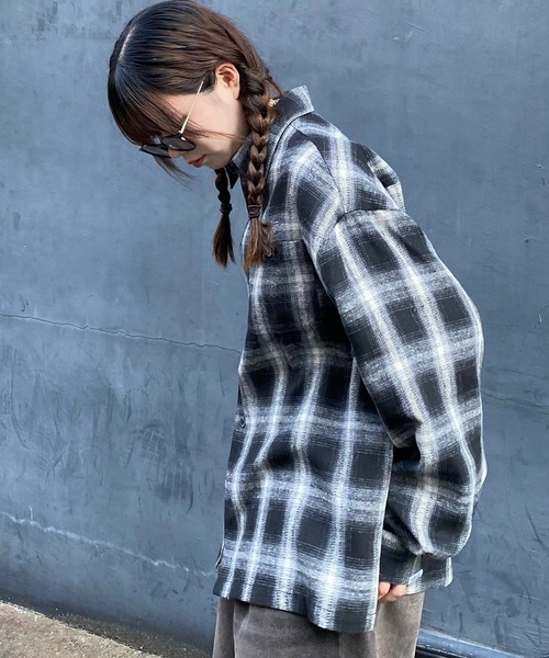 PICSAS（ピクサス）の「【PICSAS】オーバーサイズオンブレチェックシャツ（シャツ/ブラウス・メンズ・ブラウン/カーキ/ブラック/ネイビー・L/M）」の7枚目の写真